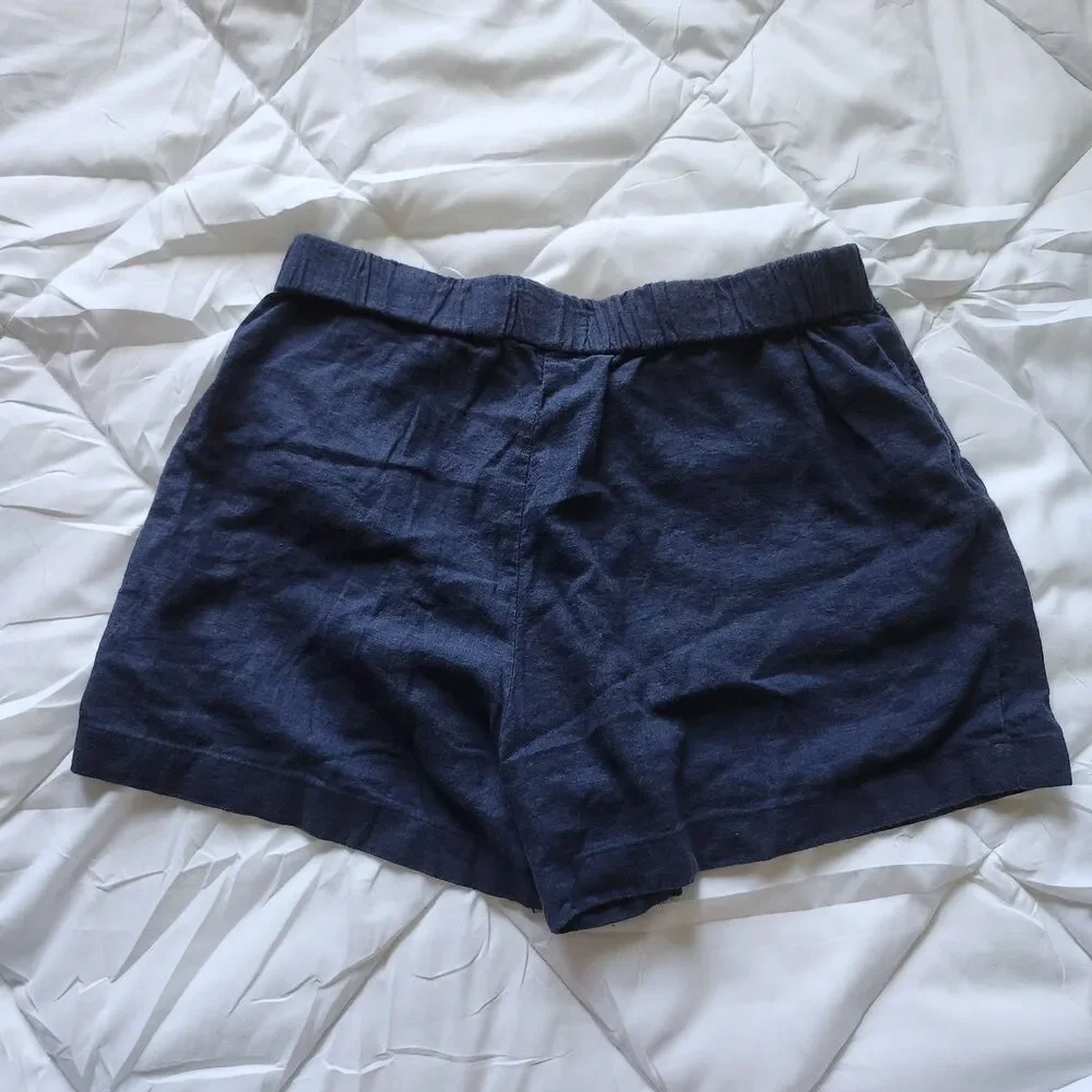 Michael Kors Navy Linen Blend Drawstring Elastic Waist Shorts Pockets Size M